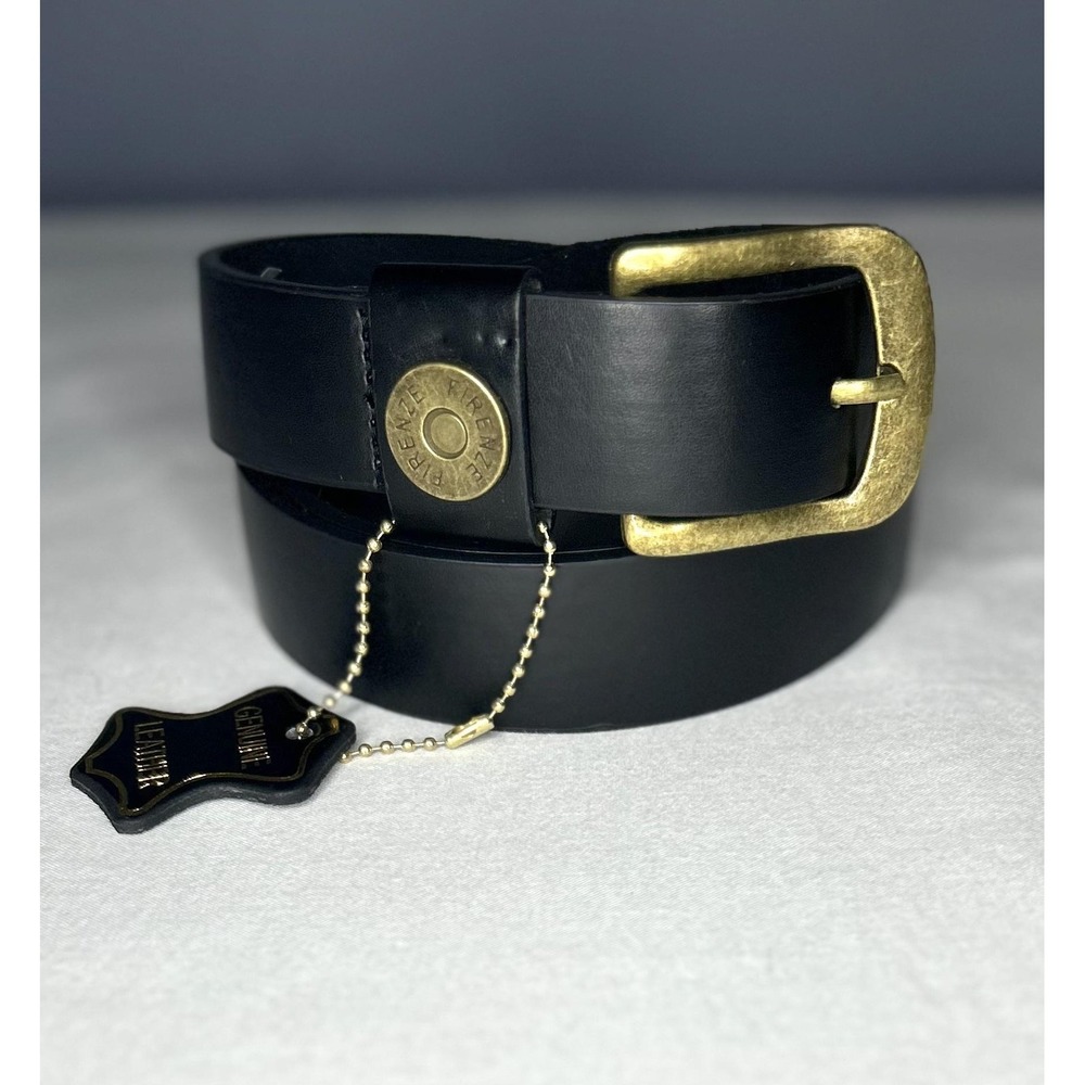 Genuine‎ Leather Belt Mens 42 Black Western Brass Buckle Firenze Rustic Jeans